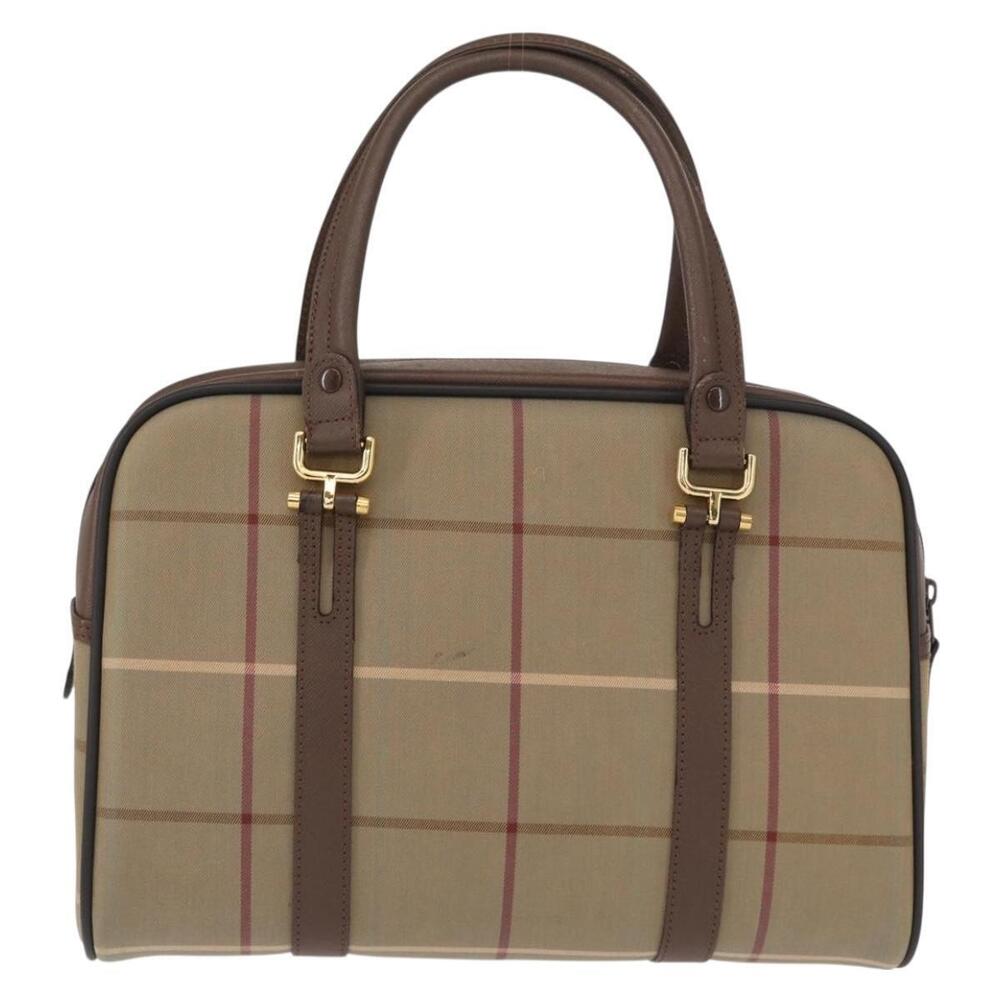 Burberrys Nova Check Boston Bag Canvas Leather Beige Gold Auth ka319 - Picture 2 of 16